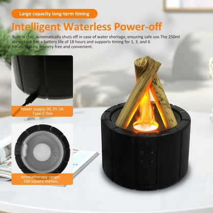 250ml Campfire Flame Fire Diffuser with Remote Control Cool Mist Humidifier Simulated Campfire Diffuser for Home Bedroom Office