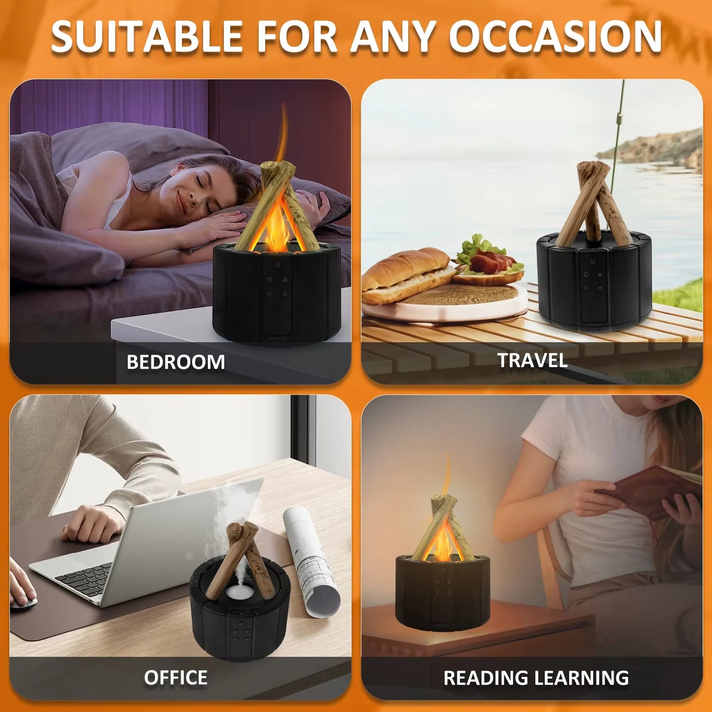 250ml Campfire Flame Fire Diffuser with Remote Control Cool Mist Humidifier Simulated Campfire Diffuser for Home Bedroom Office